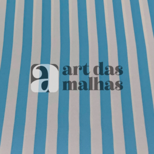 Malha Suede Estampada - Listrado Branco e Azul