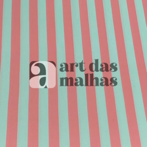 Malha Suede Estampada - Listrado Branco e Rosa