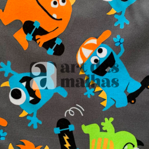 Malha Suede Estampada - Monstrinhos 1